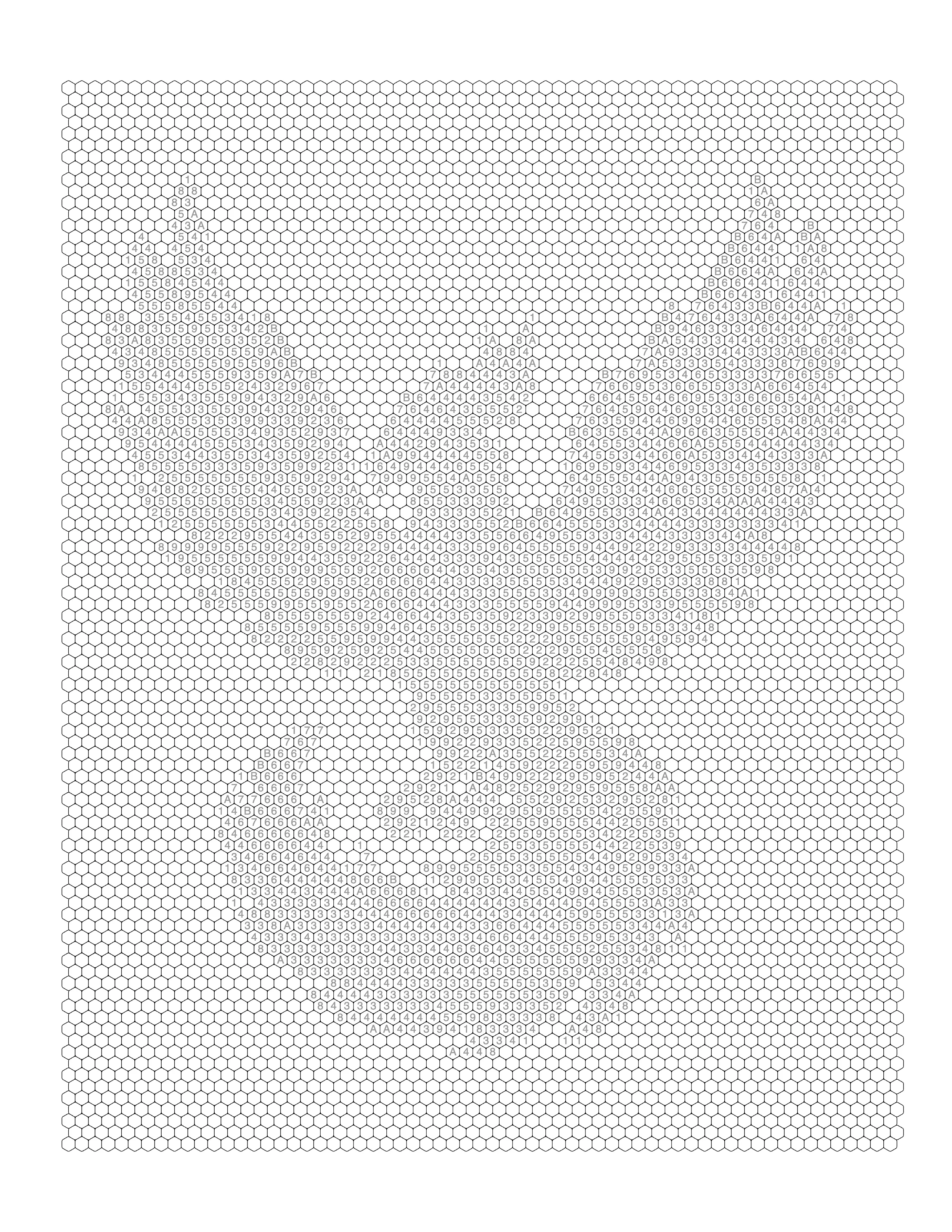 Phoenix coloring page outline on a hexagonal grid